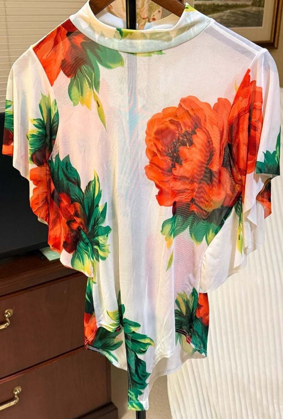 BANANA LEMON Style ES4026 Floral Mesh Bodysuit L